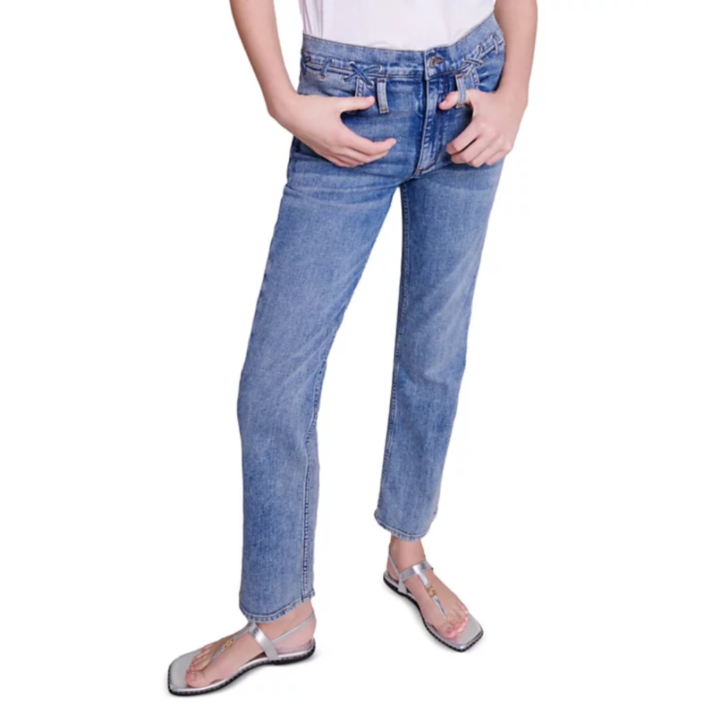 Parfaiteye High Rise Cropped Straight Jeans In Blue